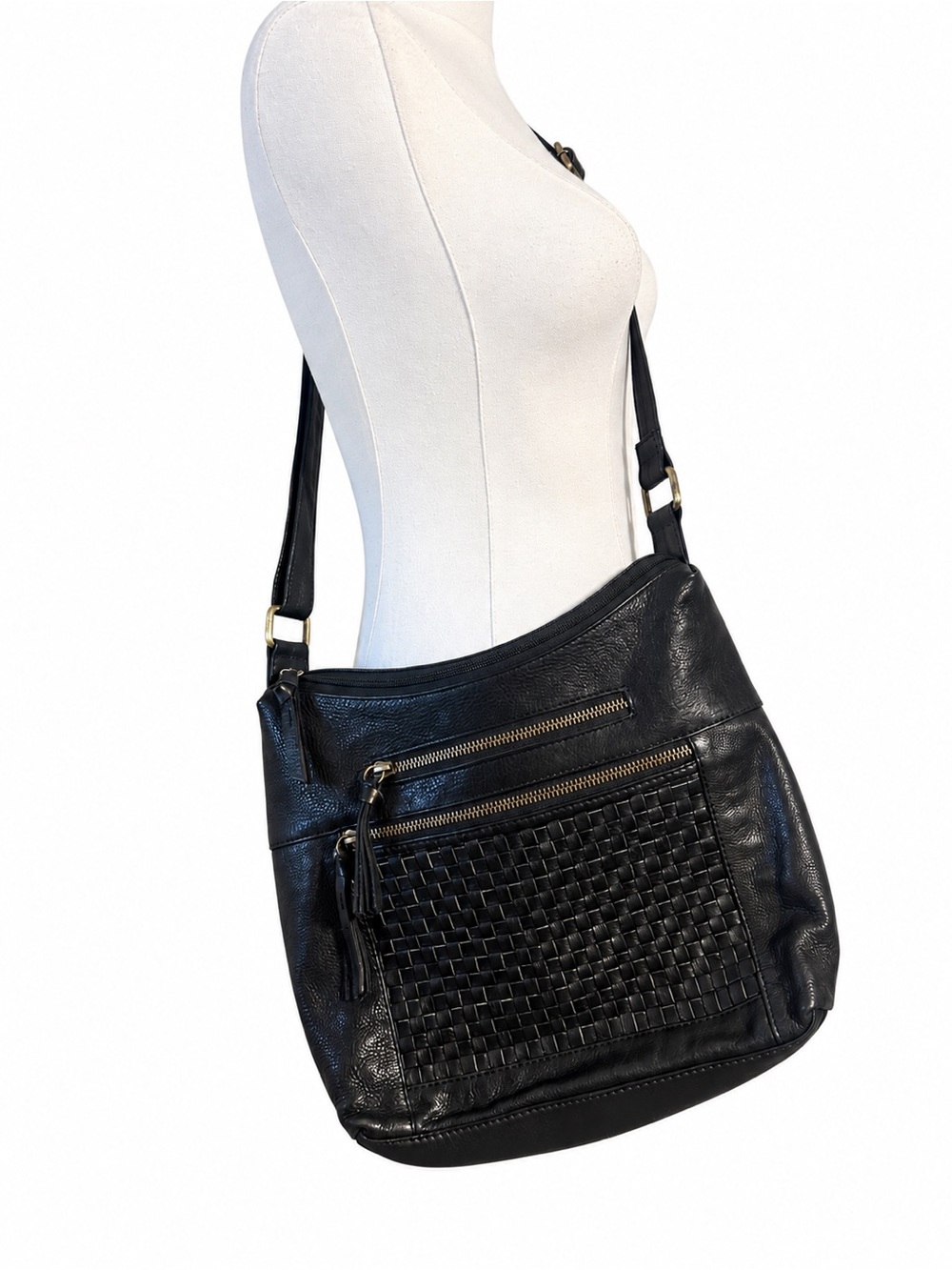 Vintage Y2K Black Genuine Leather Woven Crossbody Bag Great American Leatherwork